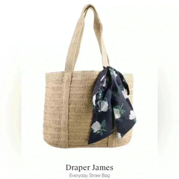 Draper James Everyday Straw Bag Tote Purse with Scarf Bow Travel Beach Preppy - Picture 8 of 15